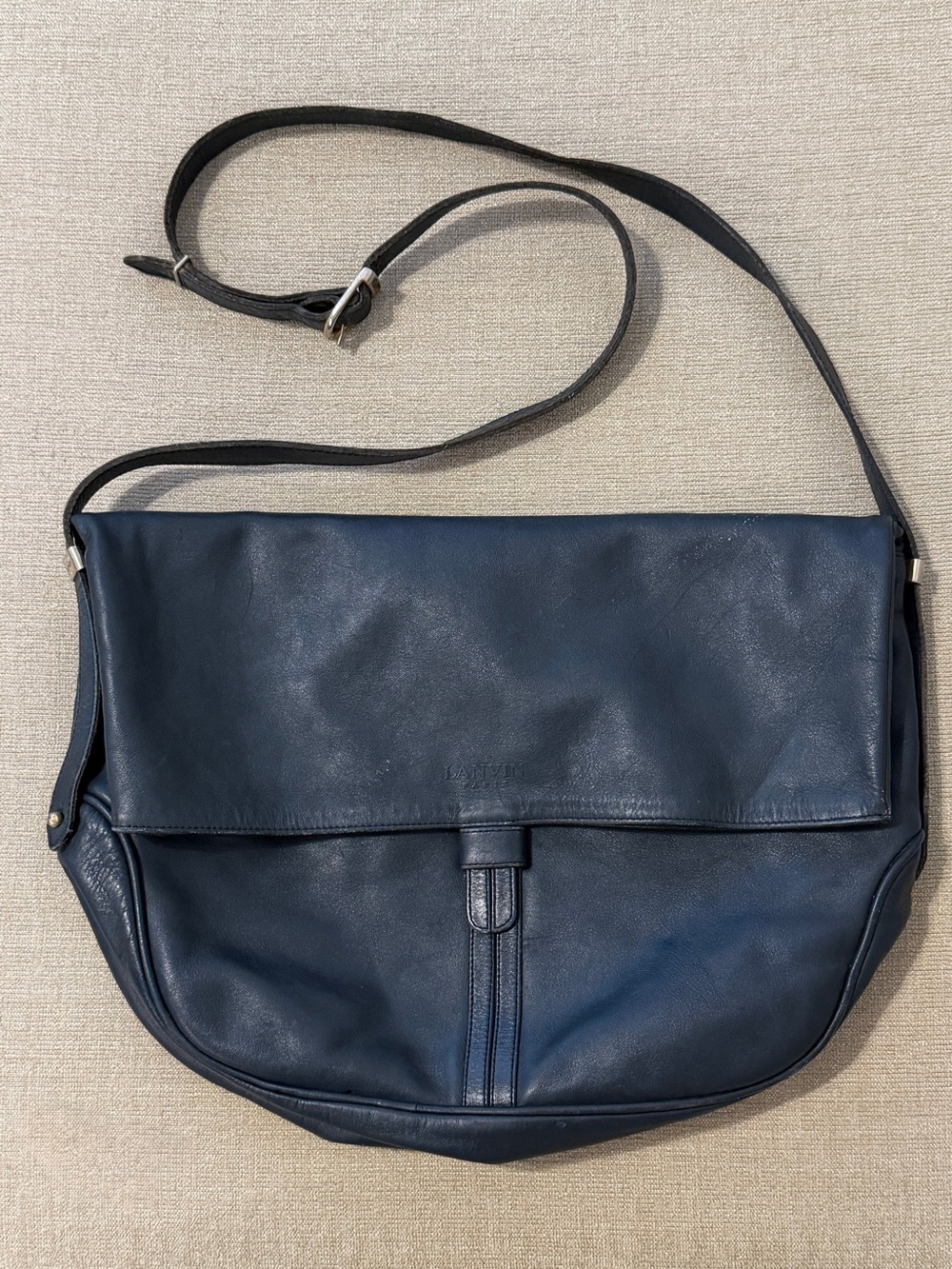 Lanvin Navy Leather Crossbody Flap Satchel
